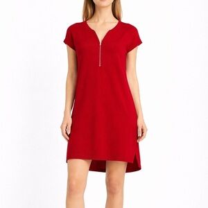 Love Kuza Red Tunic Dress Small Zip Neck High Low Knit Shift